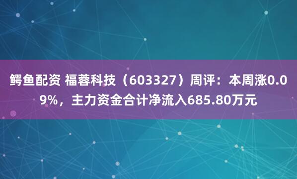 鳄鱼配资 福蓉科技（603327）周评：本周涨0.09%，主力资金合计净流入685.80万元