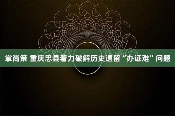 掌尚策 重庆忠县着力破解历史遗留“办证难”问题